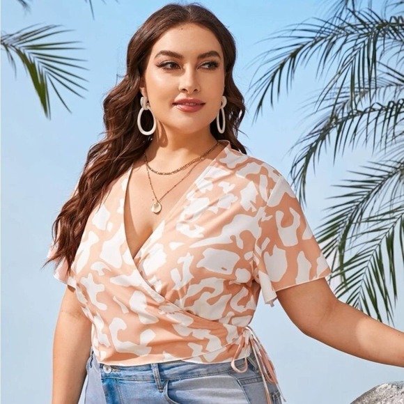 SHEIN Printed Tie Front Wrap Blouse - Picture 1 of 4